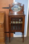 Edwardian mahogany and inlaid music cabinet with mirrored and galleried back over a single glazed