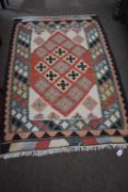Small 20th century Kilim rug decorated with a multicoloured geometric design, 146 x 101cm