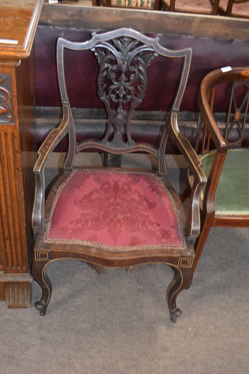 Late 19th/early 20th century mahogany framed armchair with pierced splat back and inlaid