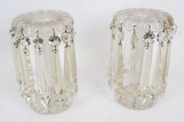 Pair of matching clear glass lustres, 25cm high