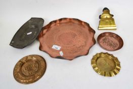 Quantity of copper and other metal wares including a shaped tray, possibly by Charles Thomas