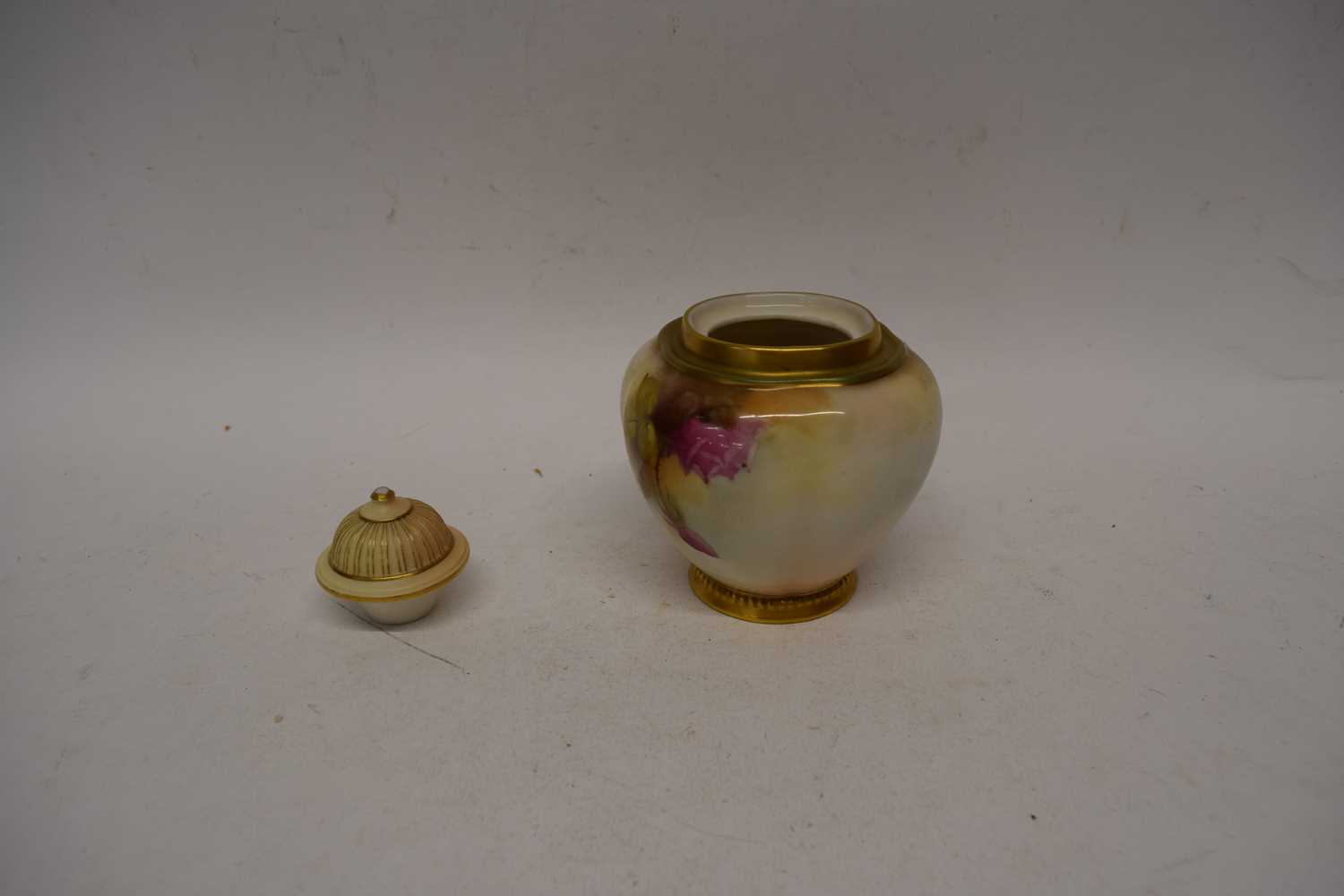 Royal Worcester vase painted with roses with a cover - Image 2 of 3