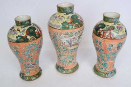 Group of three Masons style chinoiserie vases with faux Chinese mark to base (3)