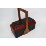 Painted Oriental box and cover, rectangular shape, with wooden handle, 36cm long