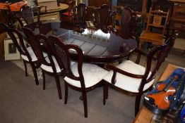 20th century Continental twin pedestal oval extending dining table with high gloss finish,