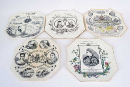 Group of Victorian octagonal commemorative plates, mainly Royalty including Queen Victoria and