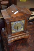 Late 19th/early 20th century Continental mantel clock in dark mahogany architectural case fitted