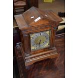 Late 19th/early 20th century Continental mantel clock in dark mahogany architectural case fitted