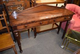 Victorian mahogany hall table with two frieze drawers raised on turned legs, 136cm wide