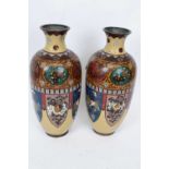 Pair of cloisonne vases with geometric designs