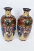 Pair of cloisonne vases with geometric designs