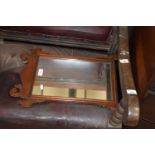 Small Georgian style mahogany fretwork framed rectangular wall mirror, 55cm high