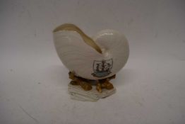 Large Goss seashell with the arms of Aldborough with East Anglia arms verso, the shell mounted on