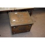 Late 19th/early 20th century copper mounted wooden coal box decorated with Art Nouveau floral motif,