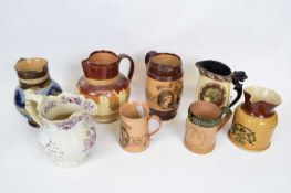 Quantity of mainly Lambeth Doulton commemorative jugs for Queen Victoria and further Regency style