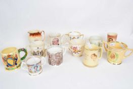 Group of commemorative pottery, Royal and other figures, including a Kitchener beaker, a Crown Devon