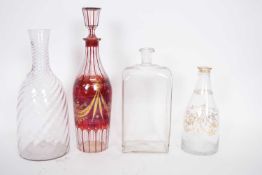 Group of decanters including a Regency example with ruby and gilt decoration, further small 18th/