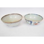 Two 18th century Chinese porcelain bowls with polychrome designs (damaged), largest 22cm diam