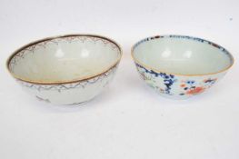 Two 18th century Chinese porcelain bowls with polychrome designs (damaged), largest 22cm diam