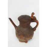 An unusual European, probably Black Forest, wooden coffee pot, probably for marriage, the neck