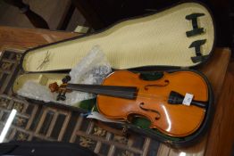 20th century full size violin bearing label to interior 'Christian Benker' dated 1989, set in a