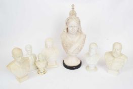 Quantity of ceramic white glazed busts of Royal figures and politicians including Queen Victoria,