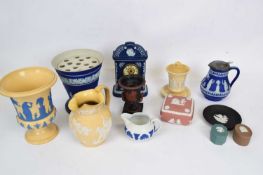 Quantity of Wedgwood jasperware and cane wares, vases, jugs, etc, all 19th/20th century, together