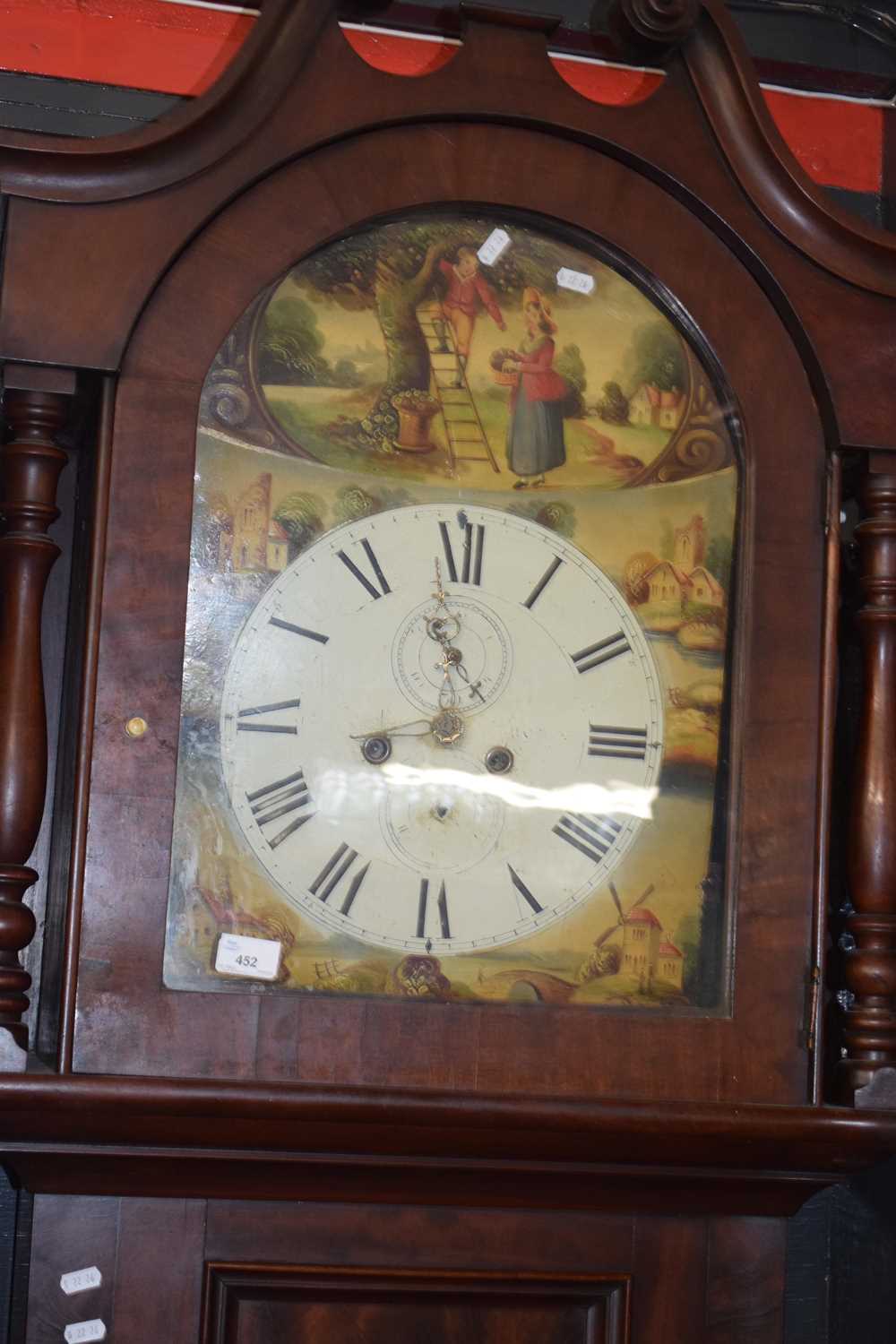 Large 19th century North Country longcase clock, the mahogany case with broken arch pediment, turned - Image 2 of 2