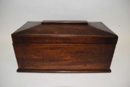 Wooden sarcophagus shaped tea caddy