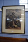 19th century lithographic print depicting china sellers with cart, f/g, 52cm high