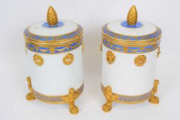 Pair of early 20th century Berlin porcelain ice pails with interior liners, decorated in a neo-