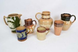 Group of 19th century commemorative jugs, mainly Lambeth Doulton, including Queen Victoria