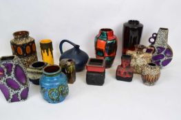 Quantity of West German pottery with typical streaked lava like designs, various shapes (14),