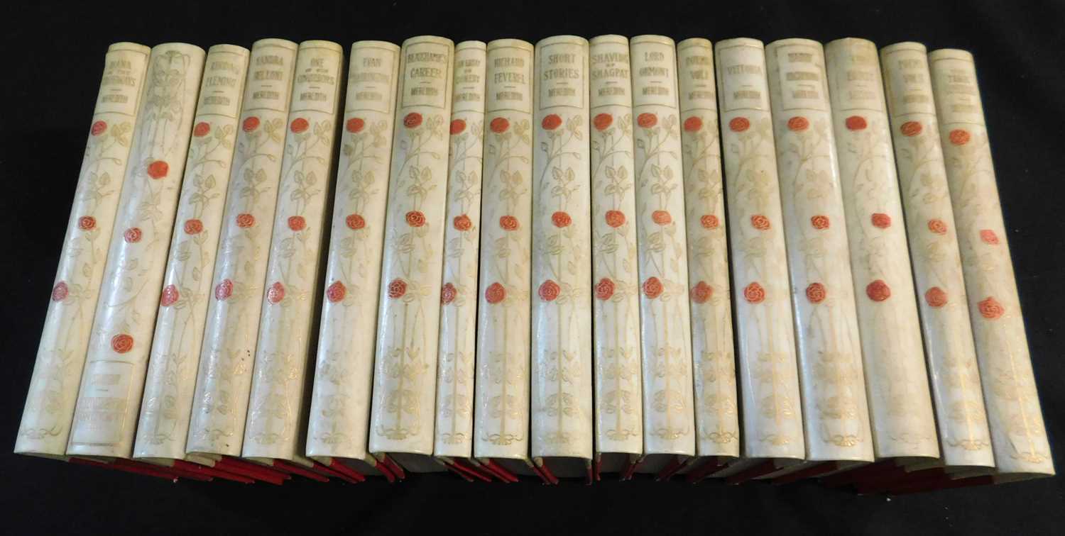 GEORGE MEREDITH: THE WORKS, London, Constable, 1909, 18 vols, decorative vellum backed cloth gilt,