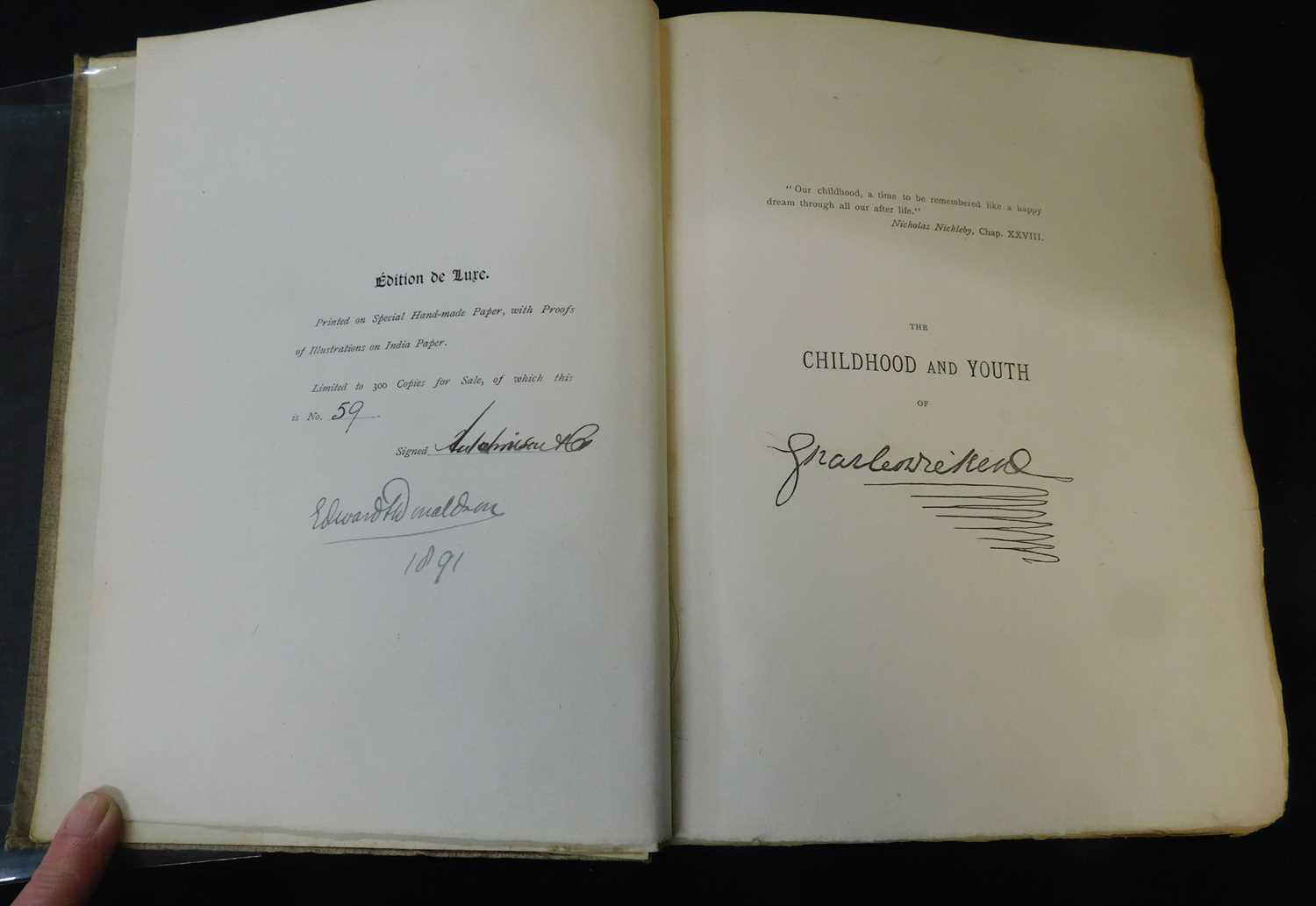 ROBERT LANGTON: THE CHILDHOOD AND YOUTH OF CHARLES DICKENS, London, Hutchinson, 1891, [enlarged - Image 3 of 3