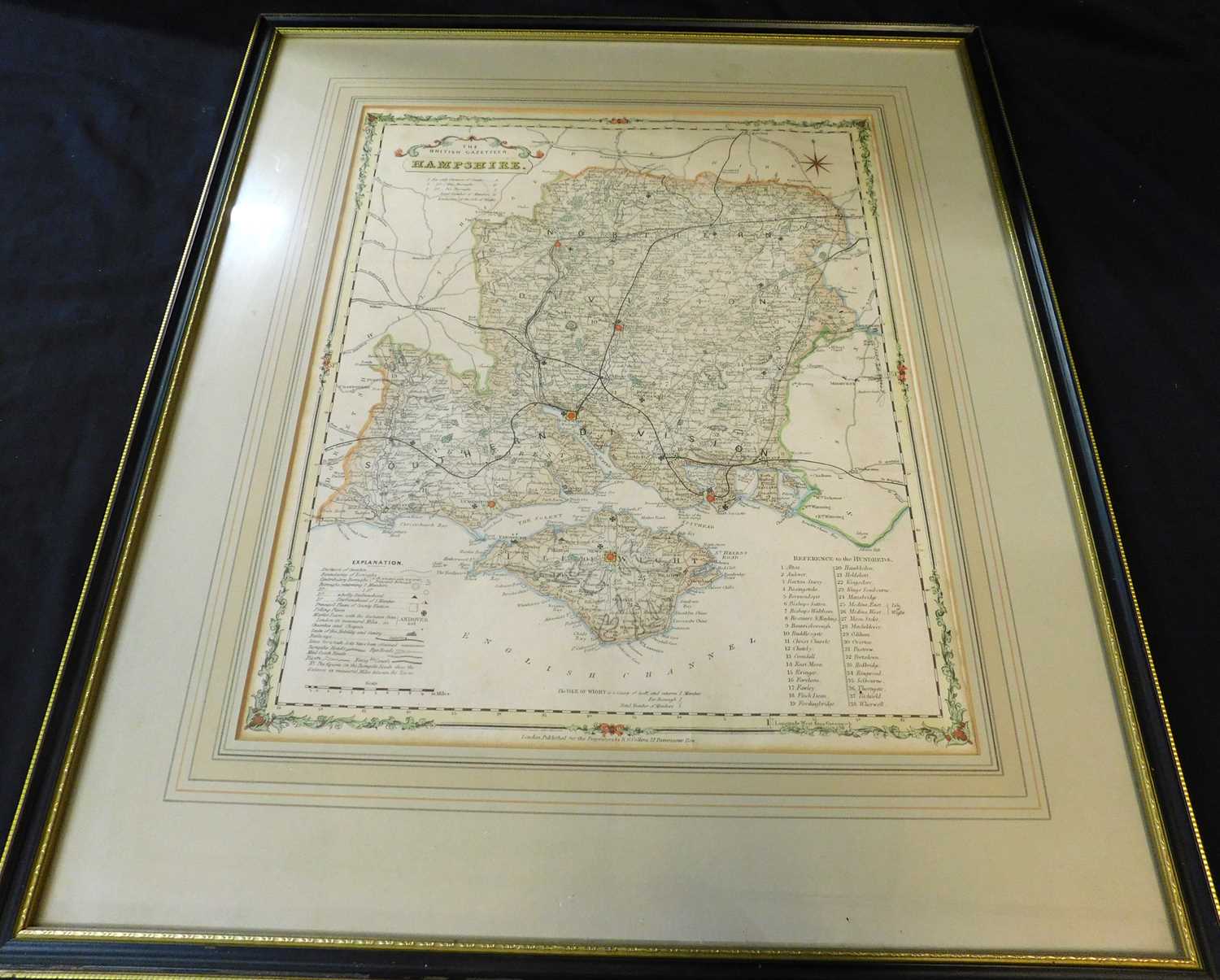 H G COLLINS (PUB): HAMPSHIRE, engraved hand coloured map circa 1852, approx 420 x 330mm, f/g