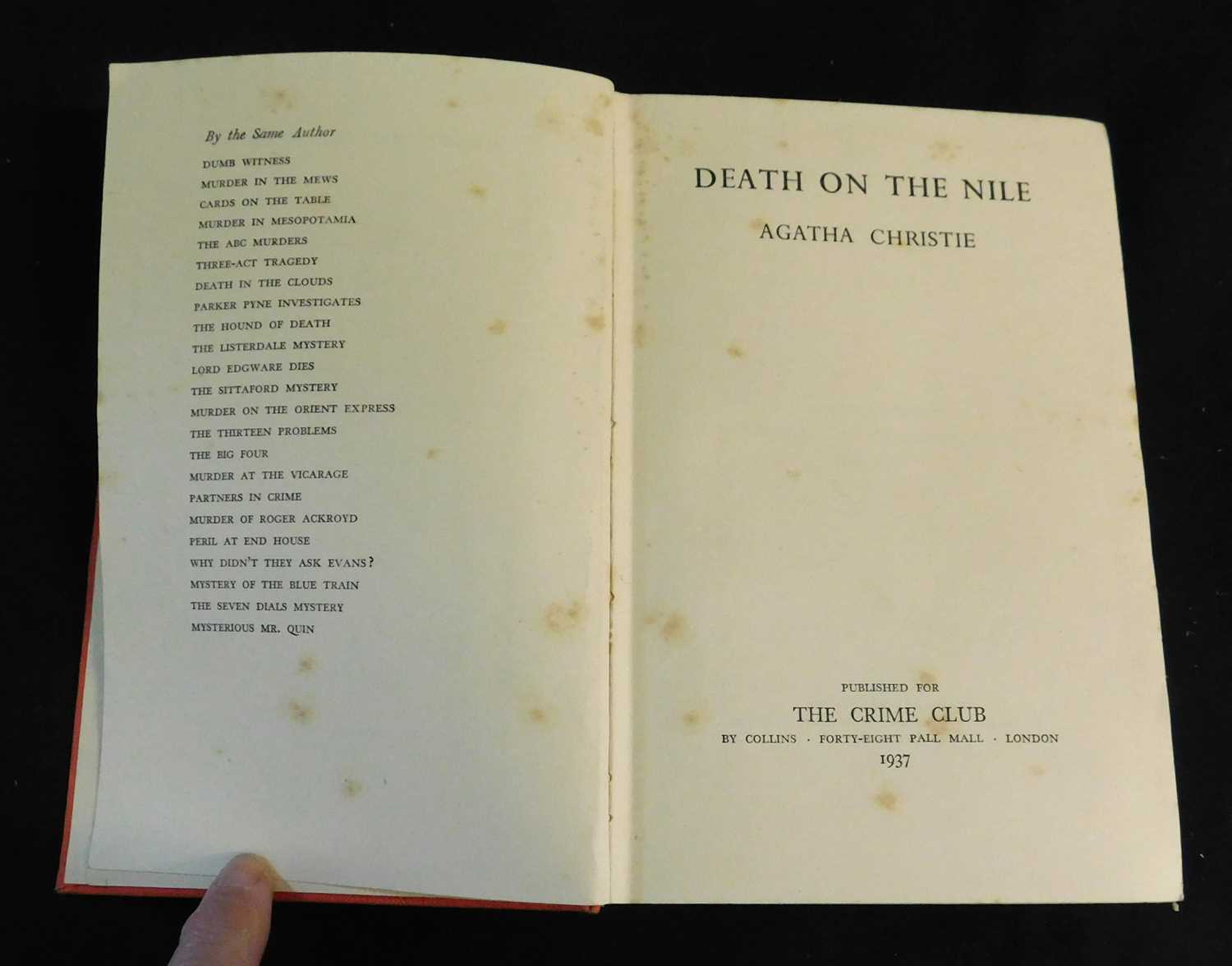 AGATHA CHRISTIE: DEATH ON THE NILE, London, Collins for The Crime Club, 1937, 1st edition, 4pp