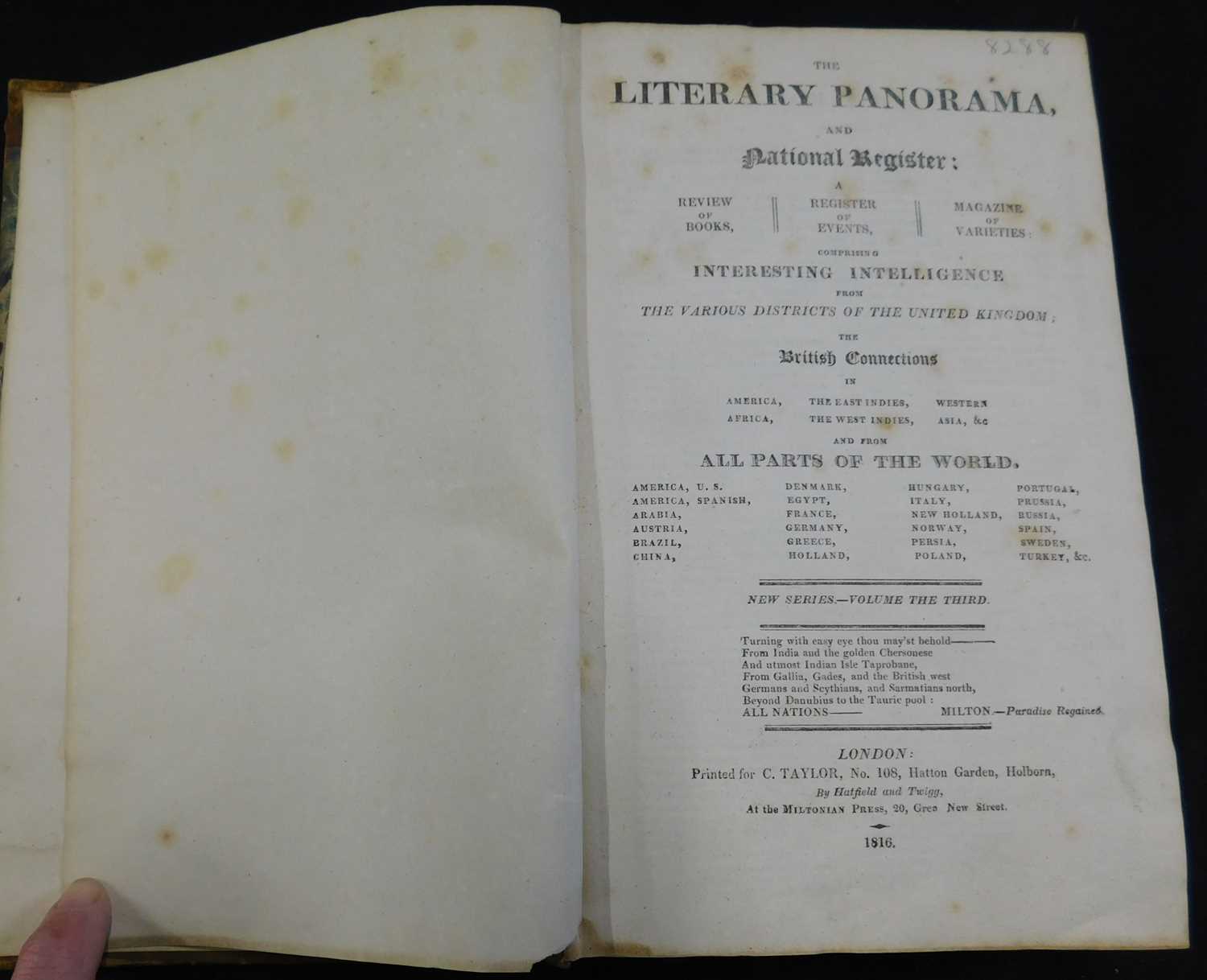 THE LITERARY PANORAMA AND NATIONAL REGISTER..., London for C Taylor, 1814, 1816, vols 15, 18-20, old - Image 3 of 3