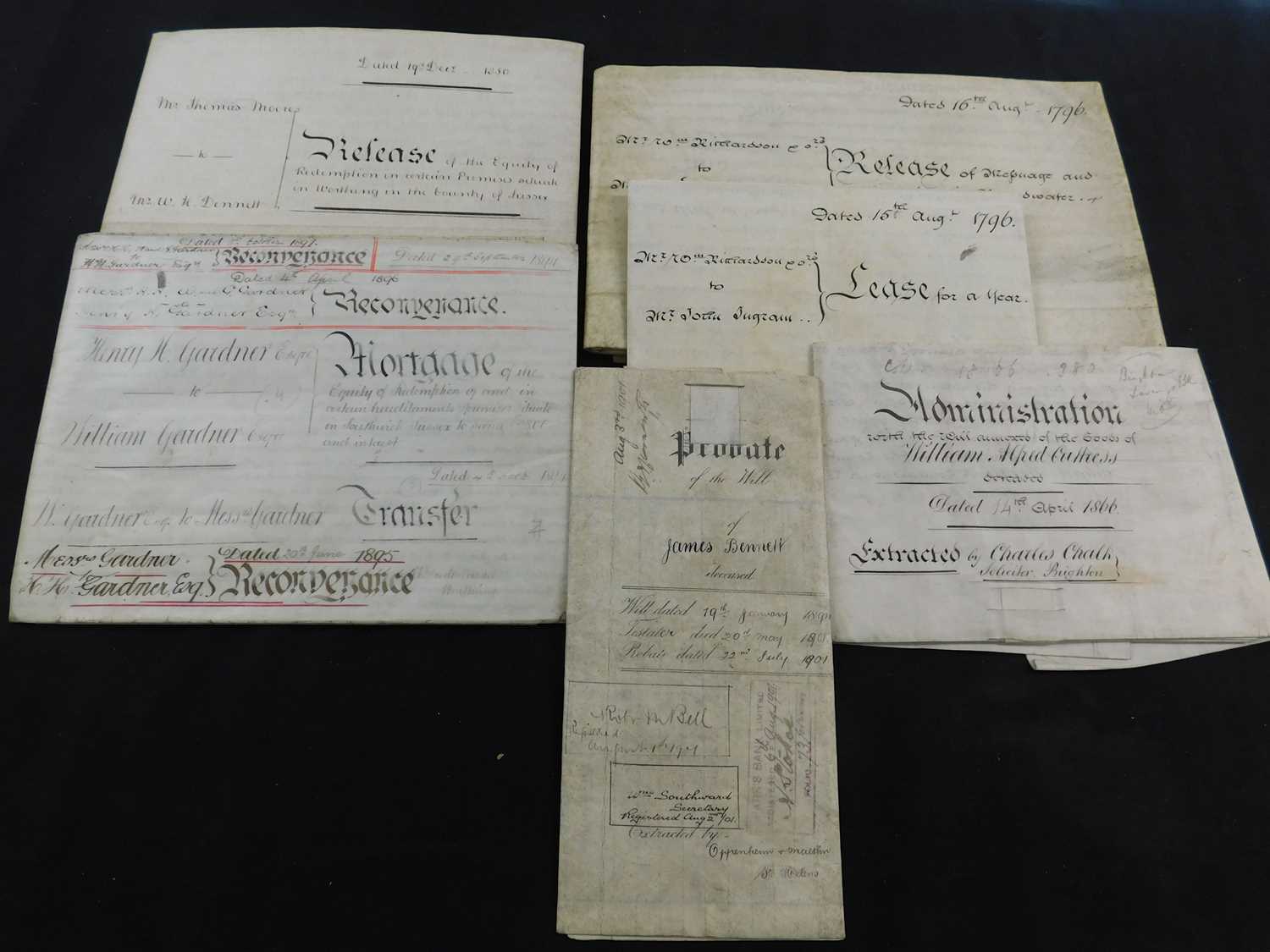 Packet: 10 vellum and one paper document, 1796-1896, mainly Sussex interest including Southwick 1896 - Image 2 of 3