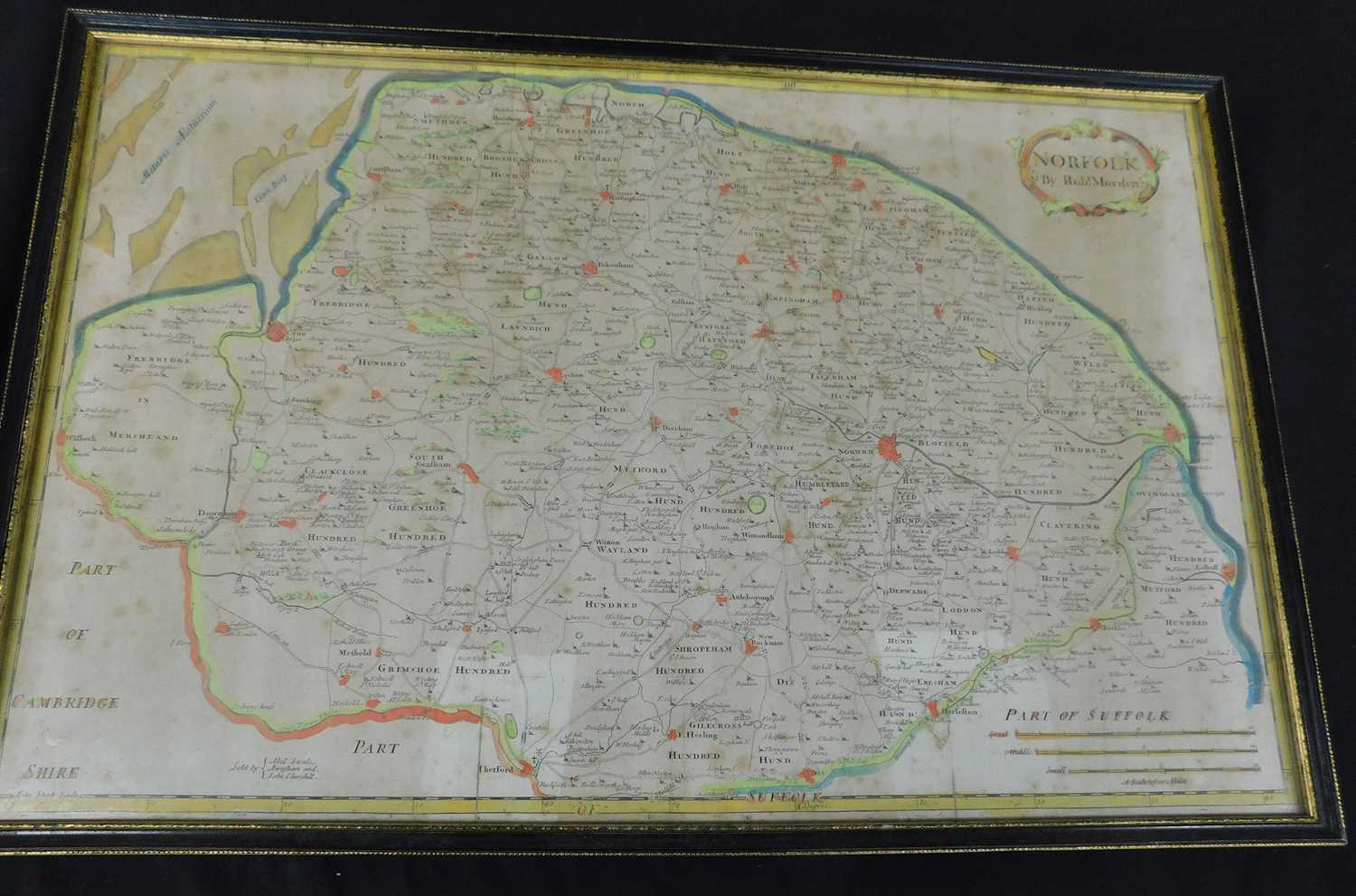 ROBERT MORDEN: NORFOLK, engraved hand coloured map [1695], approx 370 x 580mm, f/g