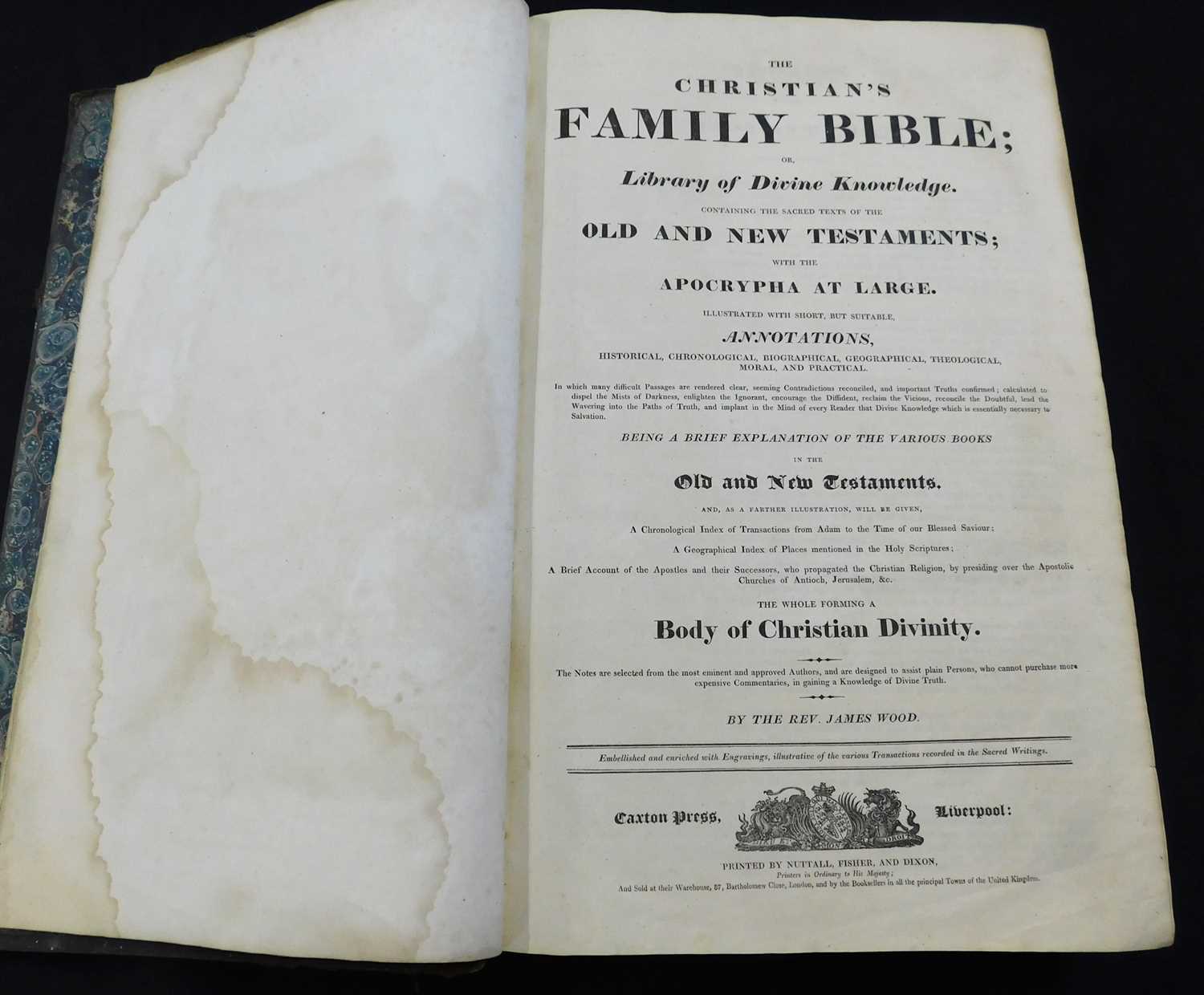 THE CHRISTIANS FAMILY BIBLE..., ed Rev James Wood, Liverpool, Caxton Press, 43 engraved plates, 4