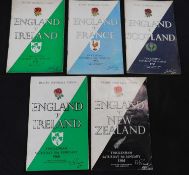 Packet: five Rugby Union International programmes, England v Ireland 1954, England v France 1955,