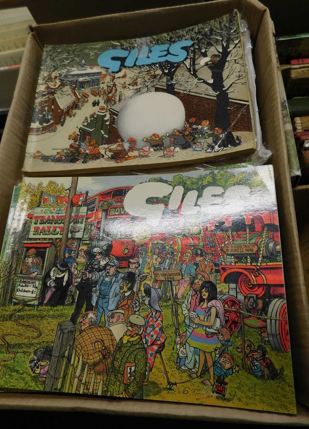 Box: large qty GILES cartoon annuals including duplicates