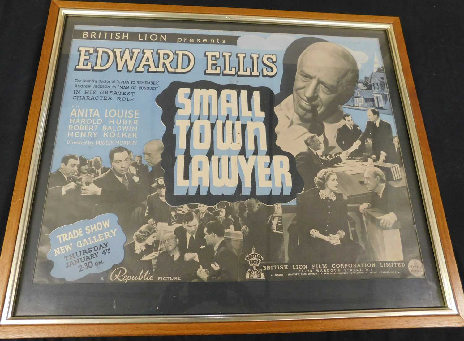 SMALL TOWN LAWYER, coloured film poster starring Edward Ellis, approx 430 x 550mm, f/g