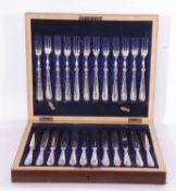 Dessert cutlery set in a wooden case, maker's mark Maple - London, 24 pieces, reg no 547092