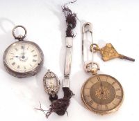 Mixed Lot: ladies white metal key wound pocket watch, stamped 0.935 on case back, and a ladies key