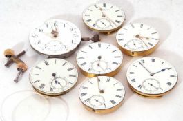 Seven various pocket watch movements with dials, some include a George Falcona of Hong Kong and