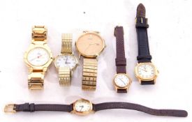 Mixed lot of six wrist watches including a gents quartz Seiko with date aperture, a ladies Rotary