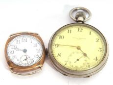 Gold plated gent's wrist watch and a white metal pocket watch by Bauer & Ferguson, Timaru, crown