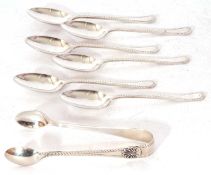 Set of six Edwardian coffee spoons in feathered Hanoverian pattern, together with the matching sugar